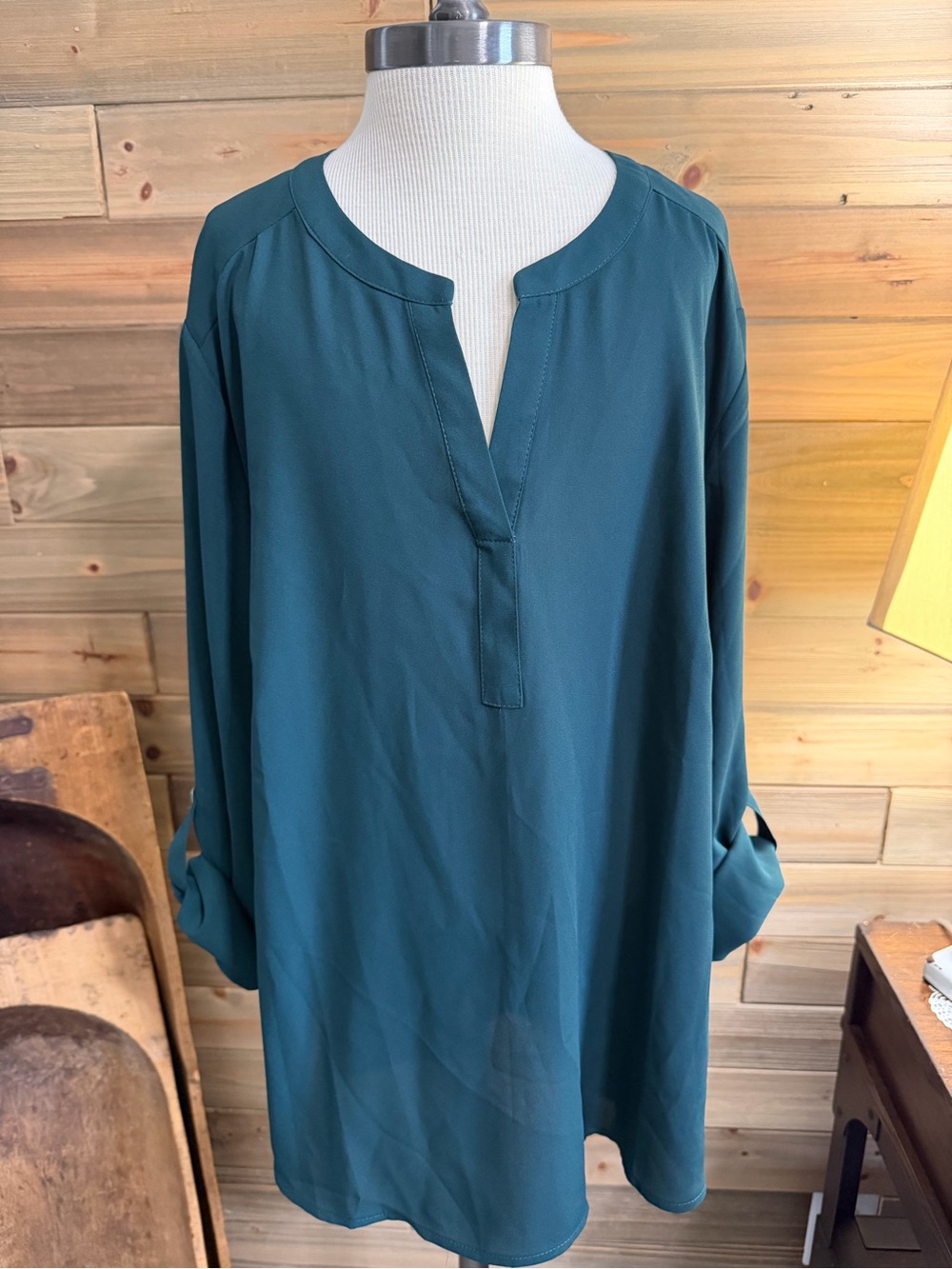 Daniel Rainn Dark Teal V-Neck Blouse